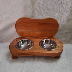 Cat Wooden Feeder Pot with Lid (CWF002)