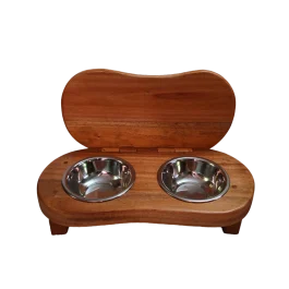 Cat Wooden Feeder Pot with Lid (CWF002)