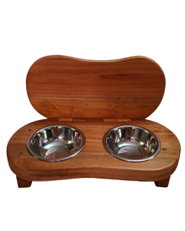 Cat Wooden Feeder Pot with Lid (CWF002)